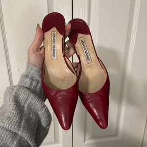 Manolo Blahnik Authentic Wine Red Mules